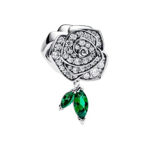 Wedanor Charme Funkelnde Rose in Blüte Charms Anhänger 925 Sterling Silber Charm Pendant für Europäische Armbänder und Halsketten von Wedanor