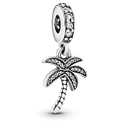 Wedanor Charme Sparkling Palm Tree Anhänger Charme Charms Anhänger 925 Sterling Silber Charm Pendant für Europäische Armbänder und Halsketten von Wedanor