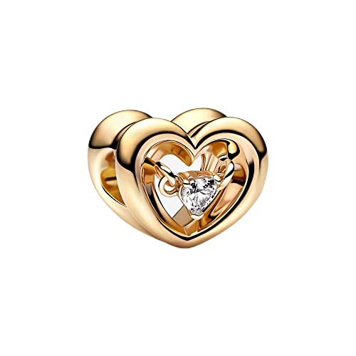Wedanor Charme Vergoldung Radiant Heart oder Floating Stone Charms-Anhänger 925 Sterling Silber Charm Bead Pendant für Europäische Armbänder und Halsketten von Wedanor