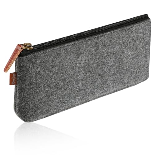 WeddHuis 1 Pcs Filz Mäppchen Multifunktions Federmäppchen Briefpapier Beutel Kosmetiktasche mit Reißverschluss für Stifte Bleistifte Leuchtmarker Andere Büro Schulbedarf(Dunkelgrau) von WeddHuis