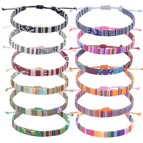 WeddHuis 12 Stück Freundschaftsarmband Handgefertigtes Geflochtenes Armband Verstellbar für Damen Herren Handgelenk Fußkettchen (Multi Farbe) von WeddHuis