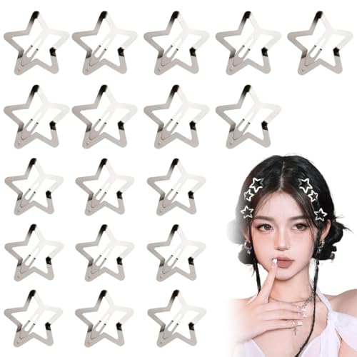 WeddHuis 18 Stücke Stern Haarspangen Y2K 2024 Haarschmuck Pentagramm Hair Clips für Mädchen und Frauen (2 Größe: 3cm, 4cm) (Silber) von WeddHuis