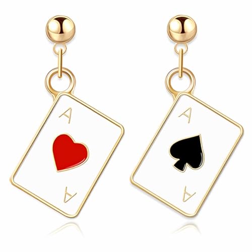 WeddHuis 2 Pairs Ipoallergenico Poker Cuori e Asso Di Picche Carte Da Gioco Penzolano Borchie a Goccia Per Le Donne Ragazze Gioco von WeddHuis