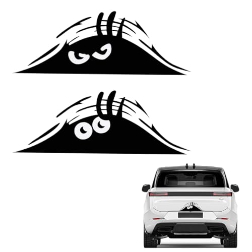 WeddHuis 2 Pcs 3D Funny Peeking Monster Cartoon Auto-Aufkleber, Wasserdichter Autoaufkleber, Smile and Anger Autoaufkleber (Schwarz) von WeddHuis