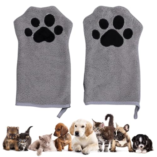 WeddHuis 2 Pcs Hundehandtuch Katzen Reinigung Handschuhe Saugfähiges Reinigungstuch Weich & Langlebig Mikrofaser Handtuch Haustiere Hunde Katze Andere Klein Tiere (Grau) von WeddHuis