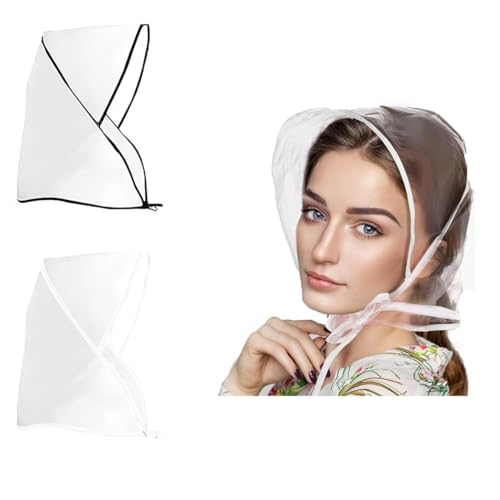 WeddHuis 2 Stück Regenhaube Transparent Kopf Regenhut,mit Sonnenschutz Kunststoff Regenhut Damen Wasserdicht Unisex Herren Damen Regenmantel Regenschutz Überkopf Regenmütze von WeddHuis