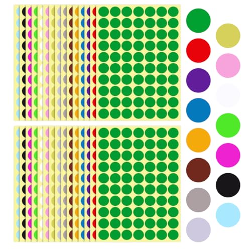 WeddHuis 2100 Stück Klebepunkte Aufkleber Rund Punktaufkleber Farbkodierung Etiketten Markierungspunkte Sticker für Büro Zuhause Schule (19mm) (15 Farben Bunt) von WeddHuis