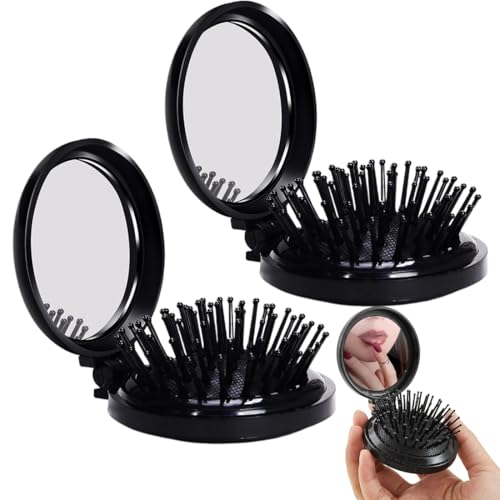 WeddHuis 2er Pack Faltbare Haarbürsten Reise Spiegel Tragbare Tasche Haarkamm Haarmassagekamm für Männer Frauen Mädchen (Reisegröße, Mini, Kompakt) von WeddHuis