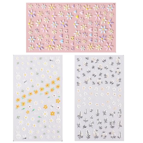 WeddHuis 3 Blatt Selbstklebend Nagelsticker 5D Frühling Sommer Blumen Nail Art Stickers Zubehör DIY für Damen Mädchen Weihnachten Nagelkunst Dekoration von WeddHuis