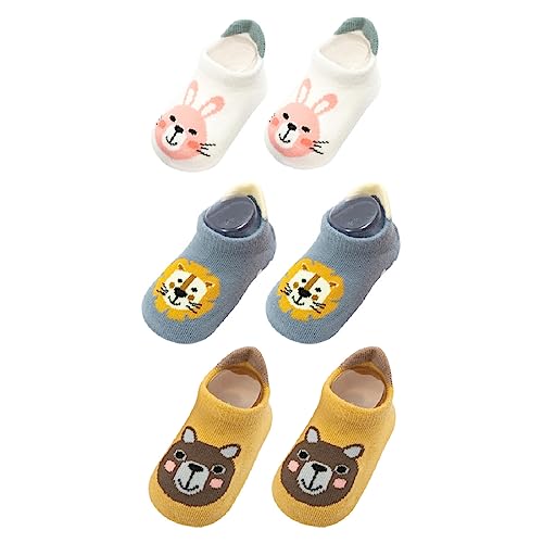 WeddHuis 3 Paar Pack Baby Kleinkinder ABS rutschfeste Socken Sneaker Socken Tiermotive Baumwolle von WeddHuis