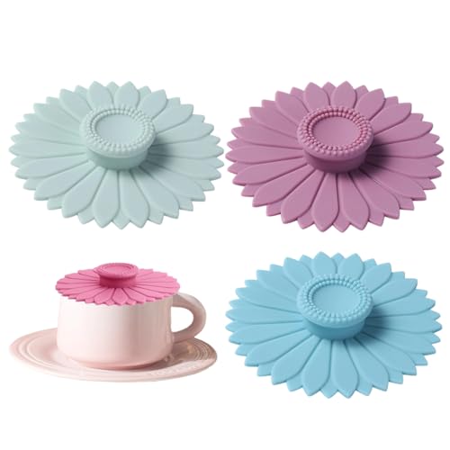 WeddHuis 3 Stück Silikondeckel für Gläser im Sonnenblume Design Bunte Glasabdeckung als Wespenschutz Wiederverwendbarer Deckel für Trinkgläser und Tassen 10cm von WeddHuis