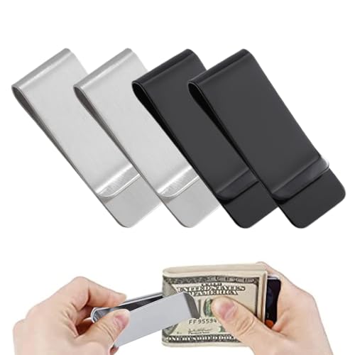 WeddHuis 4 Stück Geldklammer Edelstahl Schlanke Multifunktional Geldscheinklammer Kreditkartenklemme Notizclip für Männer und Frauen (Schwarz und Silber) von WeddHuis