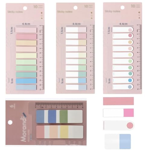WeddHuis 660 Stücke Haftnotizen Tabs 4 Stile Haftstreifen Index Beschreibbare Farbige Lese Tabs mit Herrscher für Lesezeichen Papieren Einreichung (Rosa) von WeddHuis