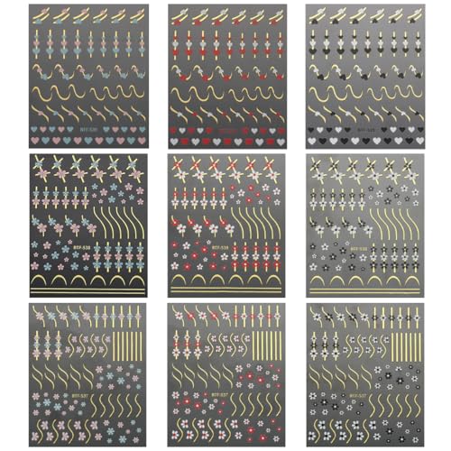 WeddHuis 9 Blatt Selbstklebend Nagelsticker Herz Linien Blumen Nail Art Sticker Nagelaufkleber Bunte Dekoration Nageldesign Zubehör WeddHuis 9 Blatt Selbstklebend Nagelsticker Herz Linien Blumen Nail Art Sticker Nagelaufkleber Bunte Dekoration Nageldesign Zubehör von WeddHuis