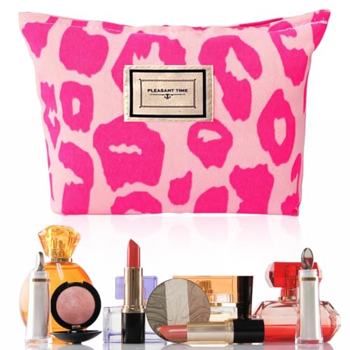 WeddHuis Kosmetiktasche mit rosa Leopardenmuster für Damen,großes Fassungsvermögen,Canvas-Make-up-Taschen,Damen-Handtaschen,Geldbörsen,Reisen,Kulturbeutel,Zubehör,Organizer(rosa) von WeddHuis