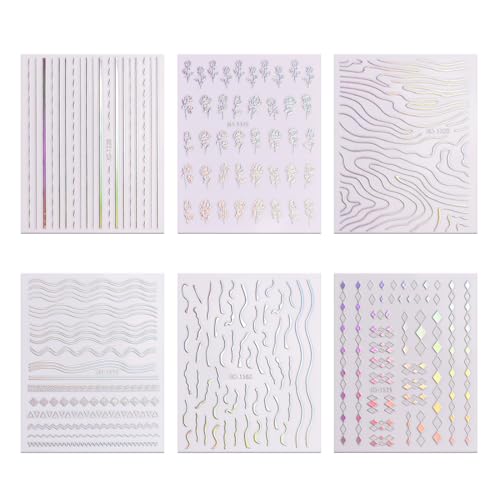 WeddHuis Nagelsticker 6 Blatt Nail Art Sticker Selbstklebend Nagelaufkleber Holografisch Dekoration Nageldesign Zubehör von WeddHuis