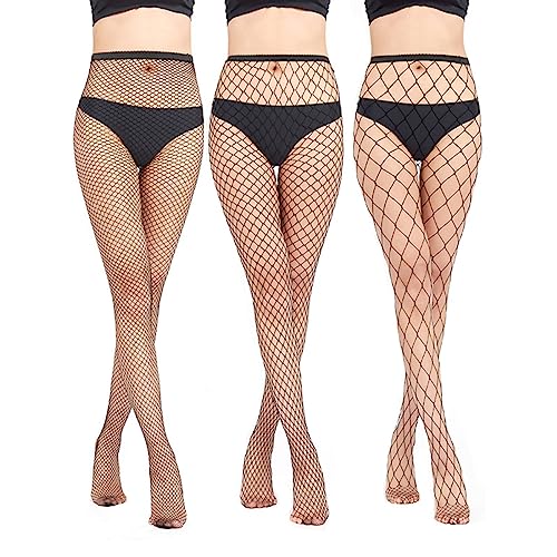 WeddHuis Netzstrumpfhose Schwarz (4 Stück), Fishnet Stockings für Damen, Hohe Taille Fischernetz Strumpfhosen, Perfekt für Rave Outfits & Techno Outfits von WeddHuis