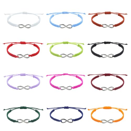 WeddHuis Set aus 12 Freundschaftsarmbändern für Damen und Mädchen, Handgefertigte, Verstellbare, Bunte Unendlichkeitsarmbänder – Perfekte Geschenkidee für Paare und Freundinnen von WeddHuis