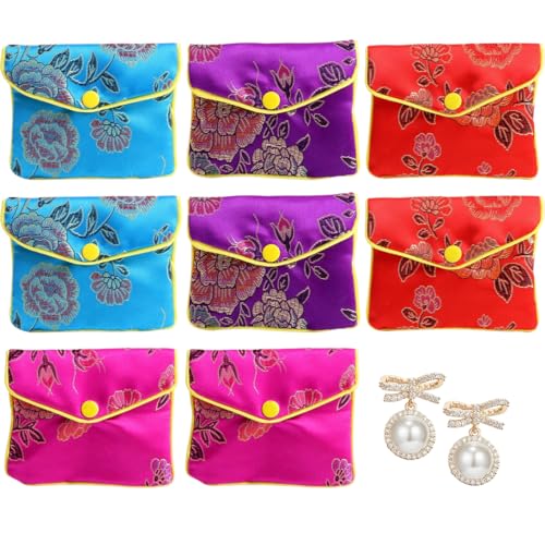 WeddHuis Set aus 8 Schmuckbeutel Geschenk aus Seidenbrokat für Reise-Schmucktasche Damen Kleine Münztasche Hochzeitsgeschenke Gäste 8 x 10 cm von WeddHuis