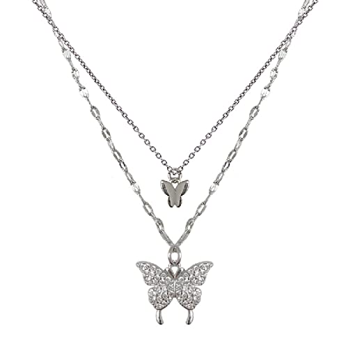 WeddHuis Silber Halskette Glänzende Schmetterling Quaste Halskette Weibliche Anhänger Schlüsselbein Kette Hochzeit Party Schmuck von WeddHuis