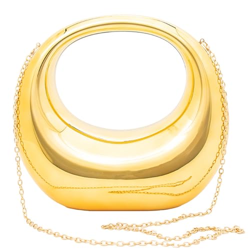 Acryl-Clutch Spiegel-Gold-Clutch-Geldbörsen für Damen Mondtasche mit Tragegriff Oben und abnehmbarem Schultergurt Elegante Party-Bankett-Abend- Gold Acryl-Clutch Spiegel-Gold-Clutch-Geldbörsen für Damen Mondtasche mit Tragegriff Oben und abnehmbarem Schultergurt Elegante Party-Bankett-Abend- Gold von Weddflower