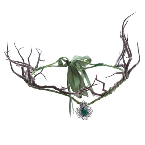 Elf Kopfstück Simulierte Baumzweiste Feen -Stirnband mit Anhänger und Bändern Renaissance Forest Fairy Kostüm Feen -Kopfstück für Frauen Mädchen Weihnachten Halloween Cosplay Hochzeit grün von Weddflower