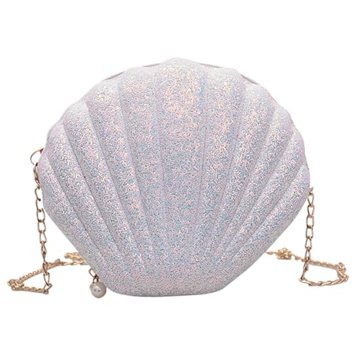 Muschel Tasche Frauen Glitzer Abendbeutel mit Abnehmbarer Goldener Metallketten-Ketten-Shell FormKupplungsbeutel glänzender Handtasche Umhängetasche Einkauf täglich Meerjungfrau Accessoires Damen von Weddflower