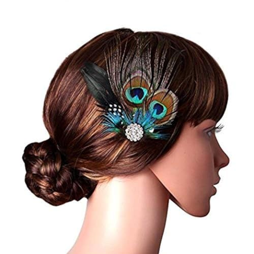 Pfauenfedern Haarclip natürlicher Feder -Faszinator Barrette mit Strassheilkabinen Pfauen Geschenke Haarzubehör für Frauen von Weddflower