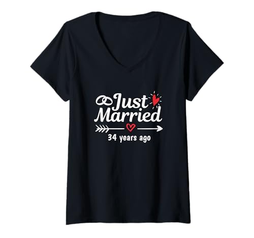 Damen Just Married 34 Years Ago Lustiges Paar Hochzeitstag T-Shirt mit V-Ausschnitt Damen Just Married 34 Years Ago Lustiges Paar Hochzeitstag T-Shirt mit V-Ausschnitt von Wedding Anniversary Married Couple Matching Gifts