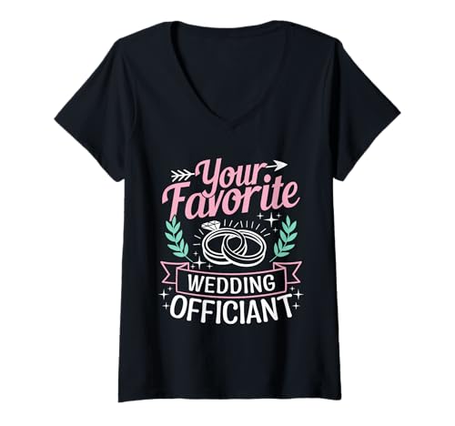 Damen Hochzeitsminister Ehe Favorit Hochzeit Beamter T-Shirt mit V-Ausschnitt Damen Hochzeitsminister Ehe Favorit Hochzeit Beamter T-Shirt mit V-Ausschnitt von Wedding Officiant Clothing For Ordained Minister