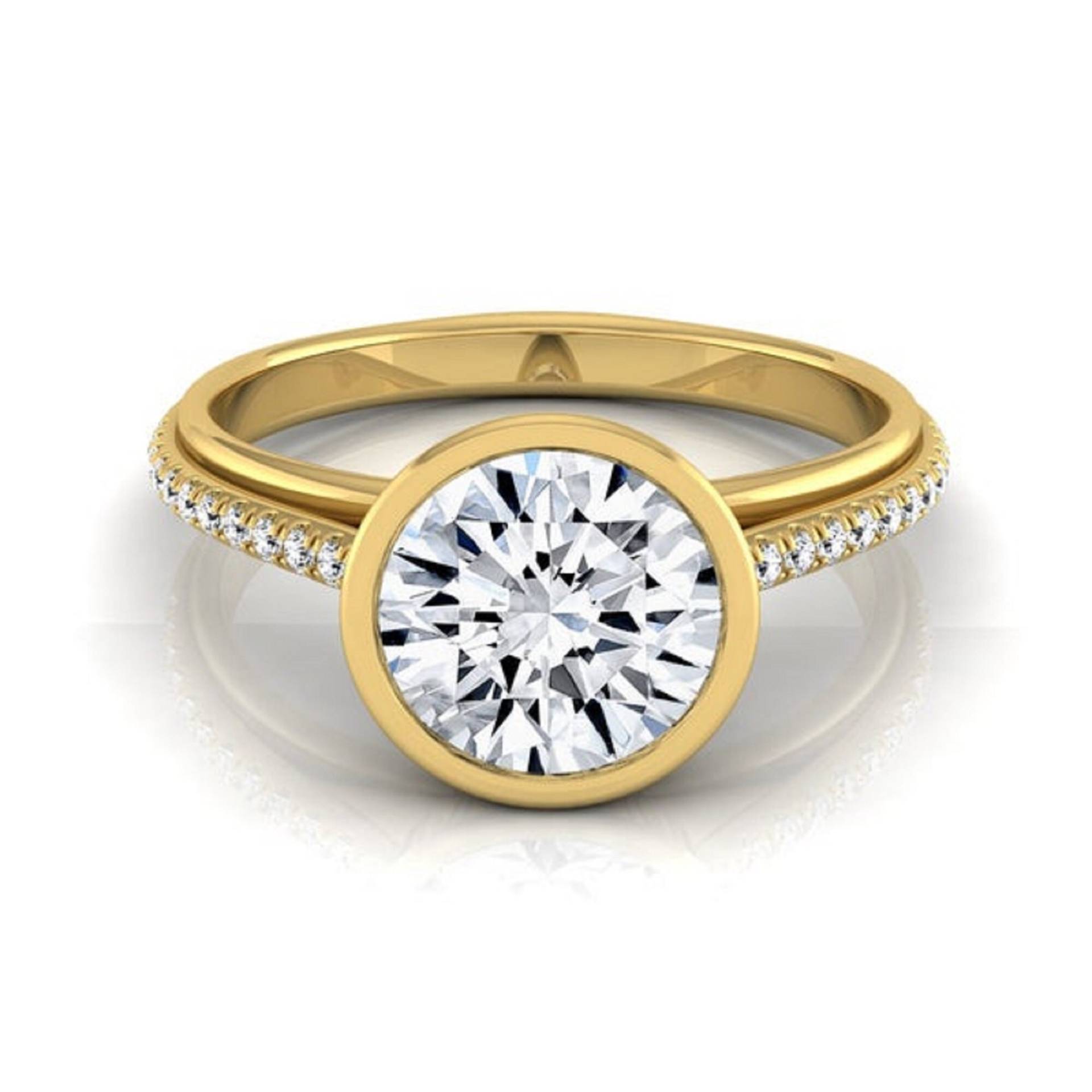 1 Ct Forever One Exzellenter Runder Farbloser Moissanit Lünetten Set Ring, Massiver Gold/Silber Ehering, Art Deco Verlobungsring Für Frauen von WeddingJewellry