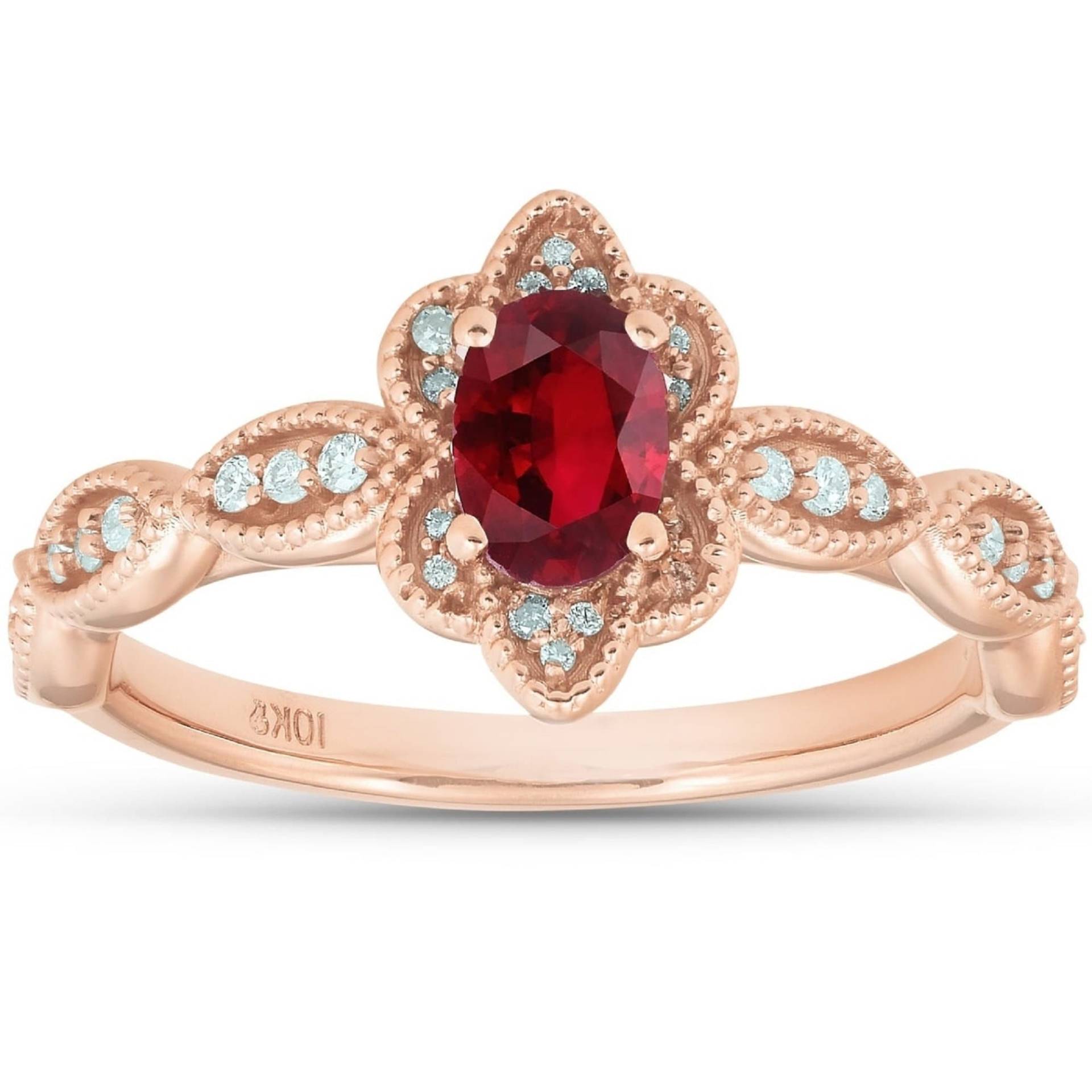 1.5 Ct Ovaler Schliff Roter Granat Damenring, Art Deco Blumen Verlobungsring, Rundschliff Moissanit Ehering, Solid Gold Versprechen Ring Für Sie von WeddingJewellry