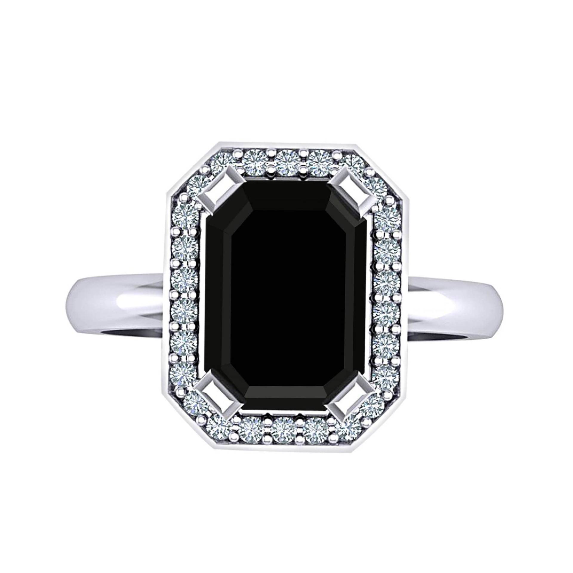 2 Ct Smaragd Cut Schwarzer Onyx Damen Ring, Solitär Halo Verlobungsring, Akzent Moissanit Ehering, Solid Gold Versprechen Ring Für Sie von WeddingJewellry