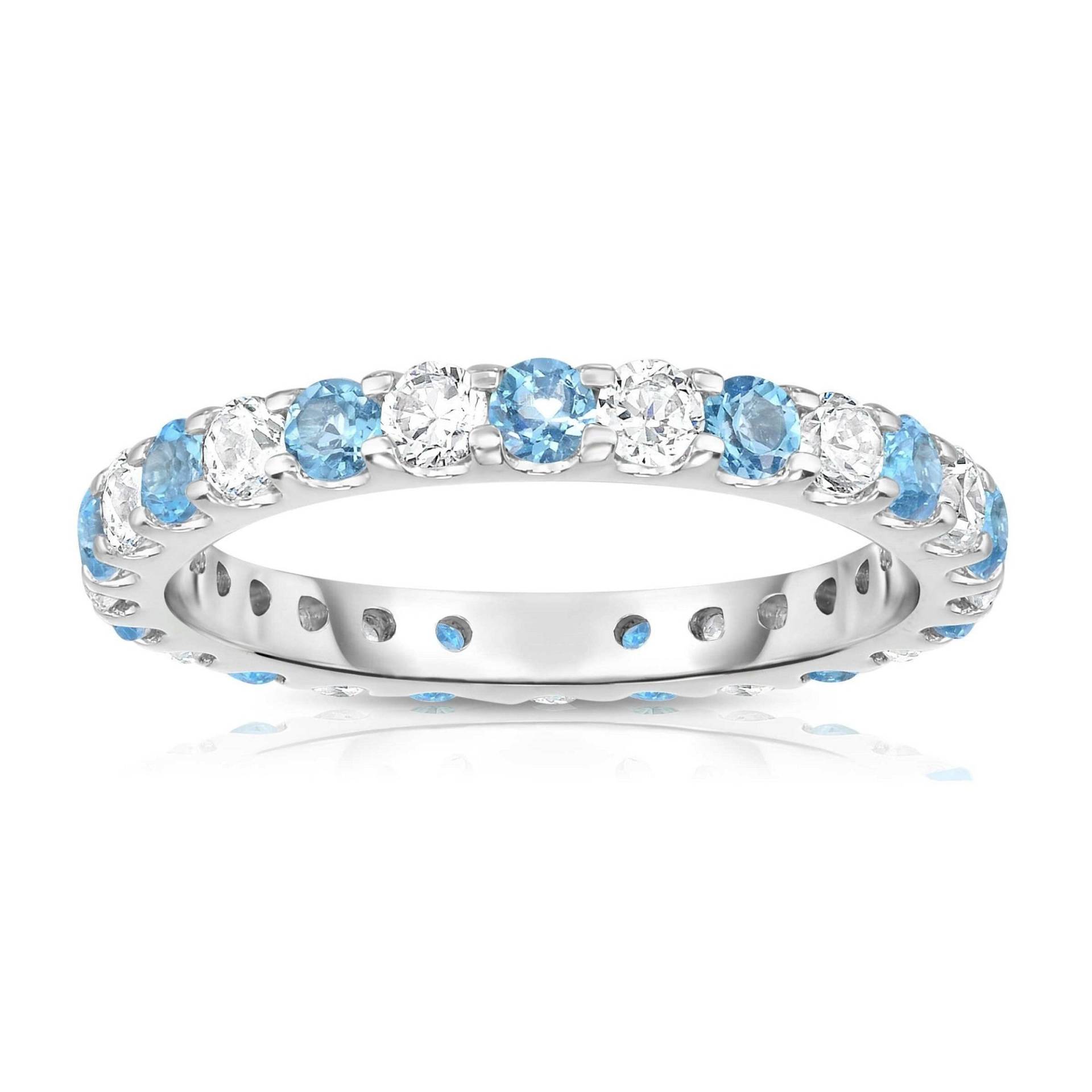 Frauen Aquamarin Ehering, Rundschliff Moissanit Full Eternity Verlobungsring, Gold/Silber Handgemachte Versprechen Band, Geschenk Für Sie von WeddingJewellry