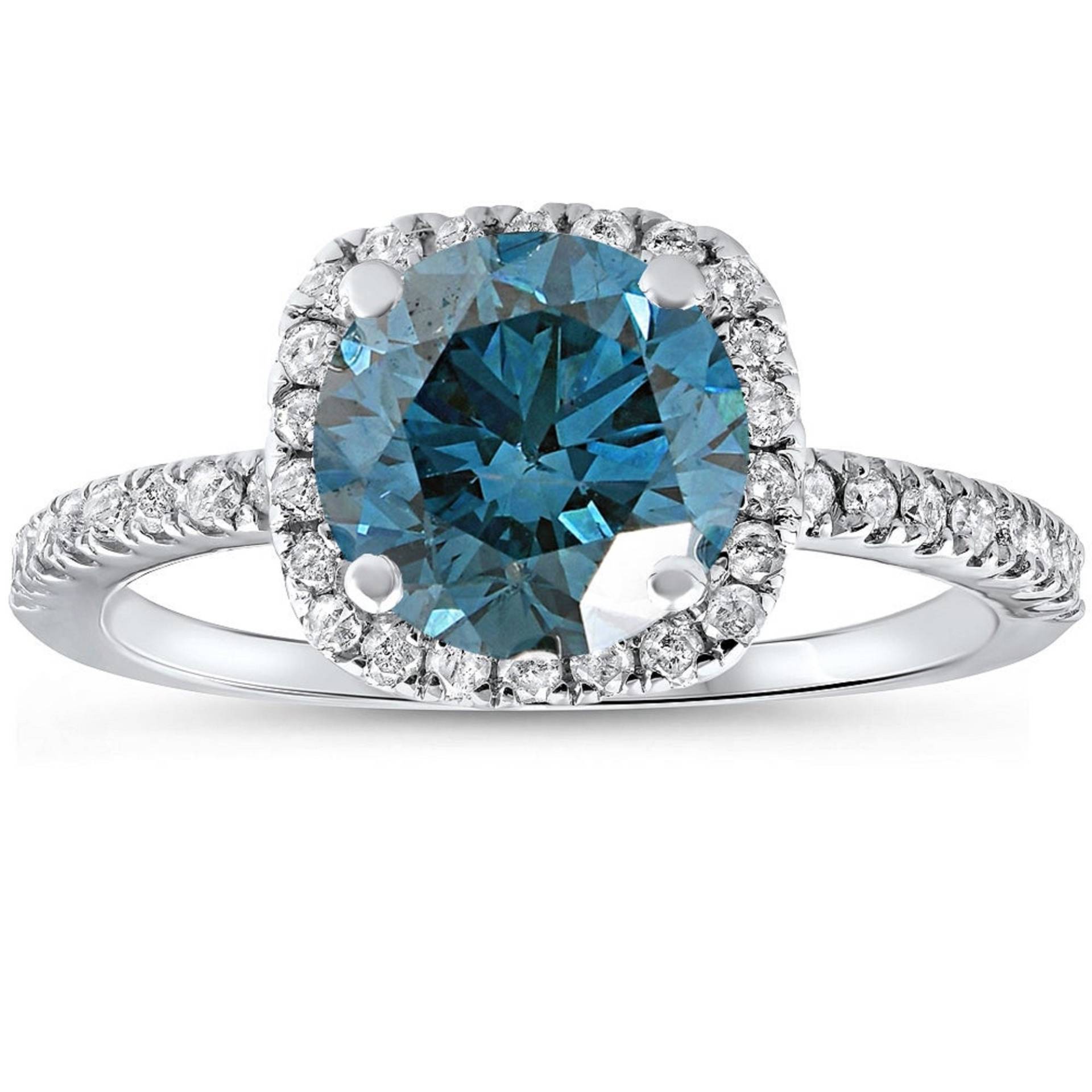 Frauen Halo Moissanit Ring, Runder Blauer Verlobungsring, Einzigartiger Handgemachter Ehering, Art Deco Versprechensring Für Sie von WeddingJewellry