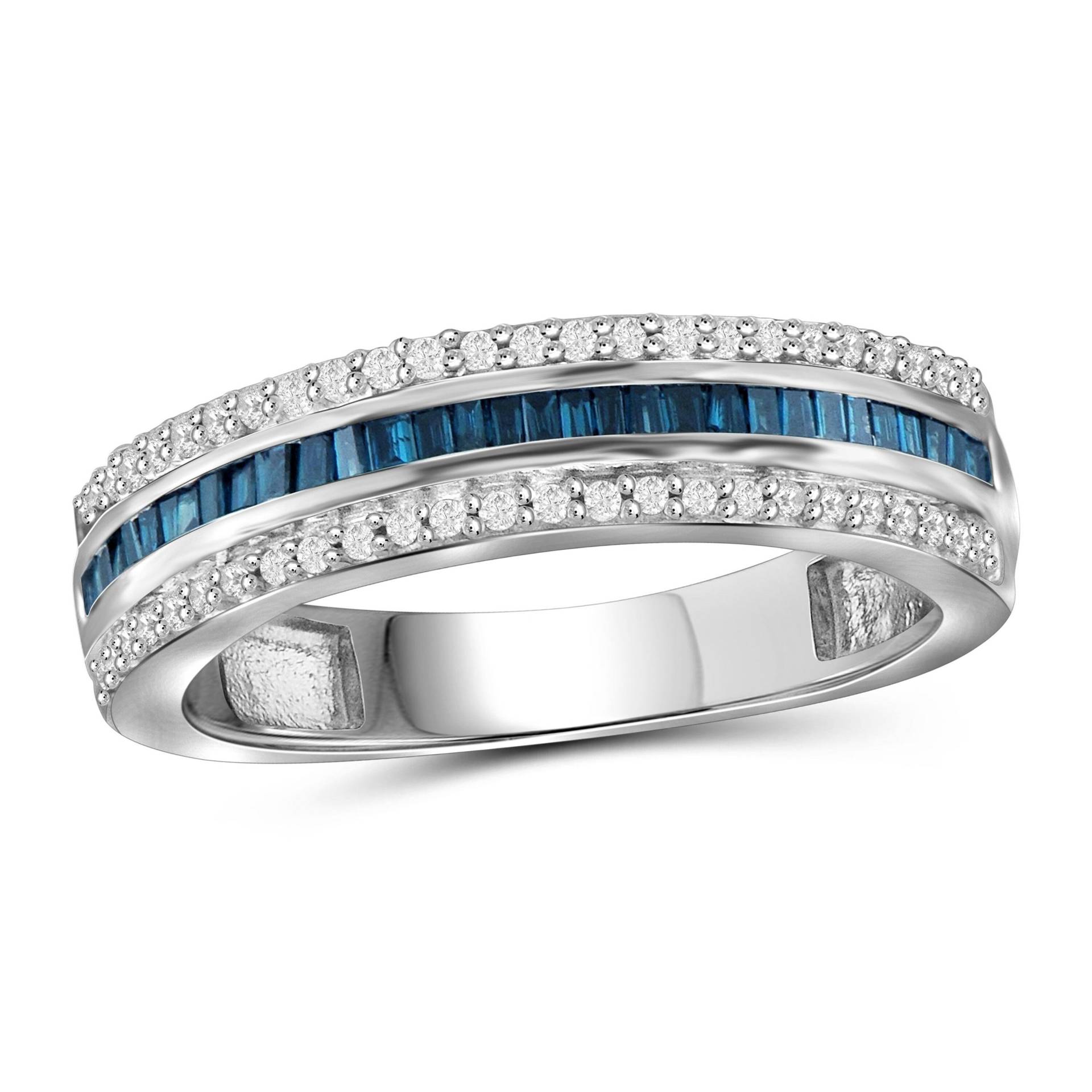 Frauen Moissanit Ehering, Multi Stone Half Eternity Verlobungsring, Blauer Saphir Massivgold Band, 925 Silber Versprechen Band Für Sie von WeddingJewellry