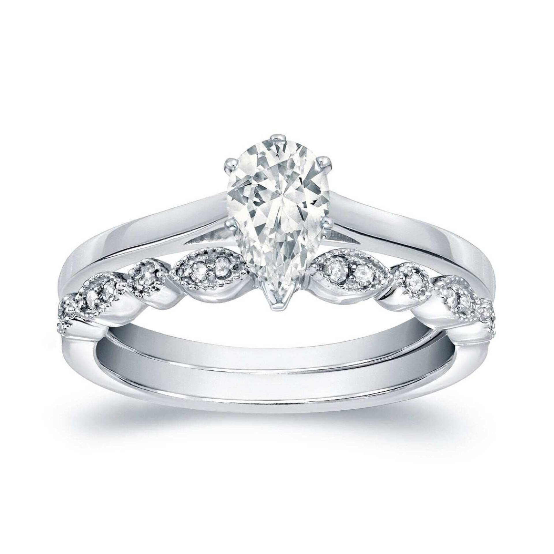 Frauen Moissanit Verlobungsring Set, Pear Cut Hochzeit Einzigartiger 925 Silber Solitär Ring, Solid Gold Versprechen Ring Set Für Sie von WeddingJewellry