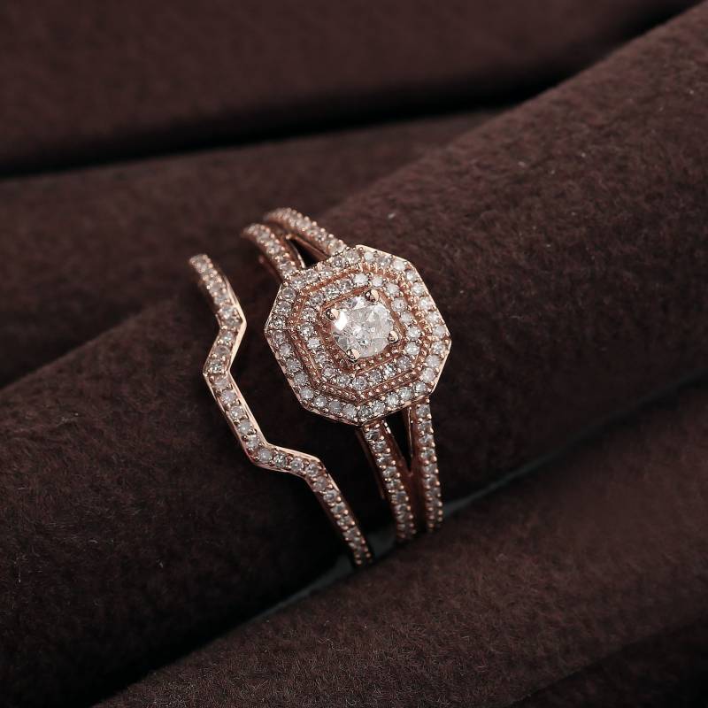 Frauen Moissanit Verlobungsring Set, Rundschliff Unikat Hochzeit Art Deco Handarbeit Ring Silber/Gold Versprechen Set von WeddingJewellry