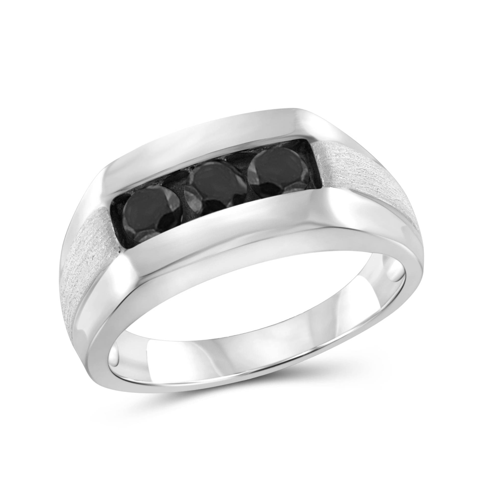 Herren Drei Stein Verlobungsring, Onyx Ring, 3 Runde Geschnitten Einzigartige Ehering, Männer Art Deco Silber & Gold Geschenk-Ring von WeddingJewellry