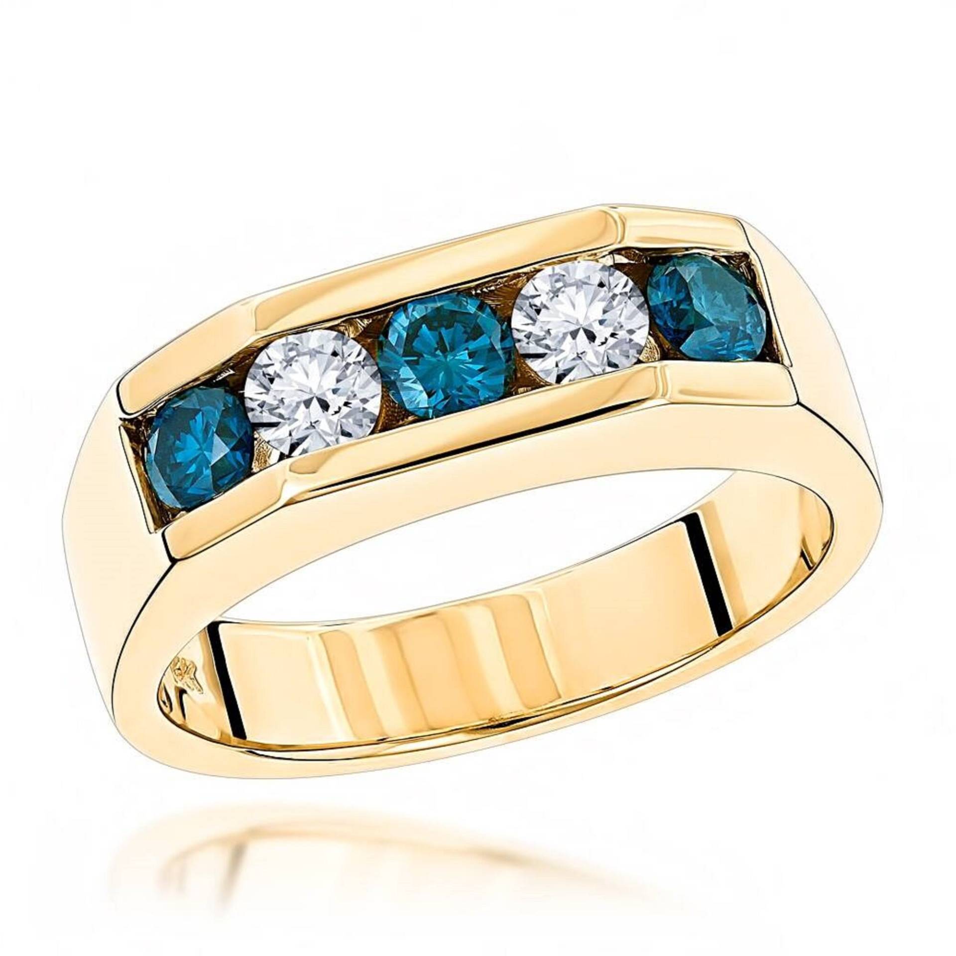 Herren Moissanit Ehering, Multi Stone Verlobungsring, Blauer Ring, Männer Solid Gold Jubiläumsband, Vatertag Geschenk von WeddingJewellry