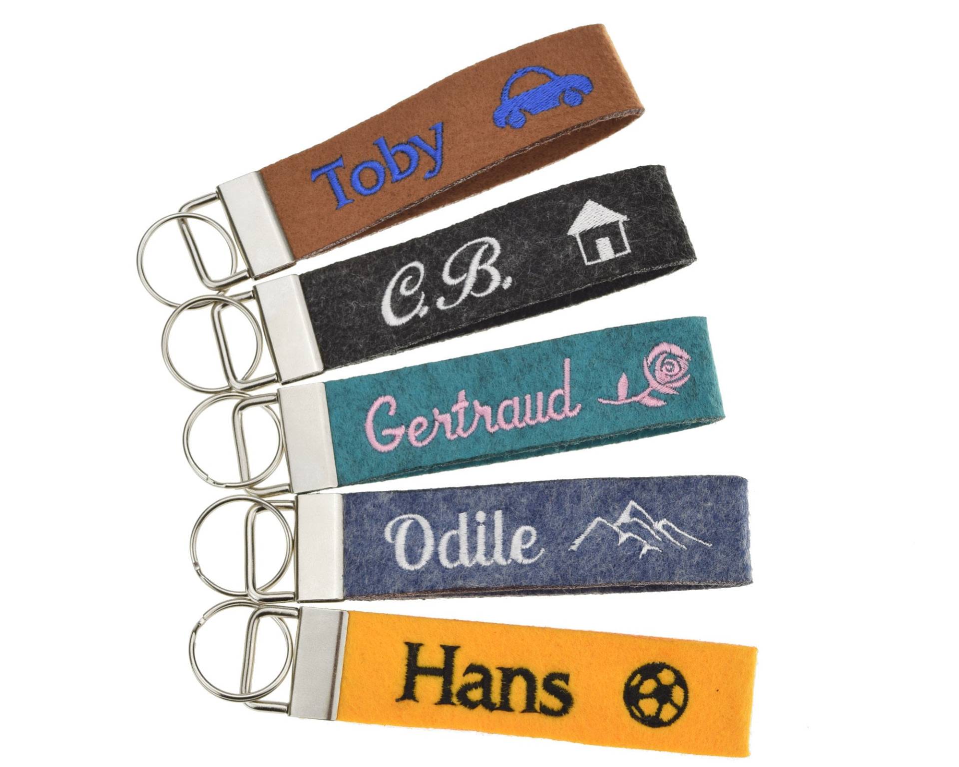 Schlüsselanhänger Bestickt Mit Name Und Symbol in 34 Filz-Farben - Text, Personalisiert, Bestickung Wunschtext Schlüsselband Schlüsselanhänger Bestickt Mit Name Und Symbol in 34 Filz-Farben - Text, Personalisiert, Bestickung Wunschtext Schlüsselband von WeddingManiaShop