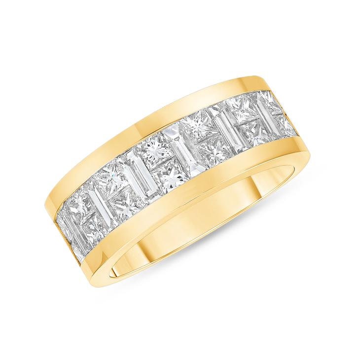 14K Massives Gelbgold 2.92 Ct. Baguette & Prinzessin Diamantring G Vs2 | Diamanten in Erdminen Herren Ehering Diamant Band von WeddingPlaceBoutique