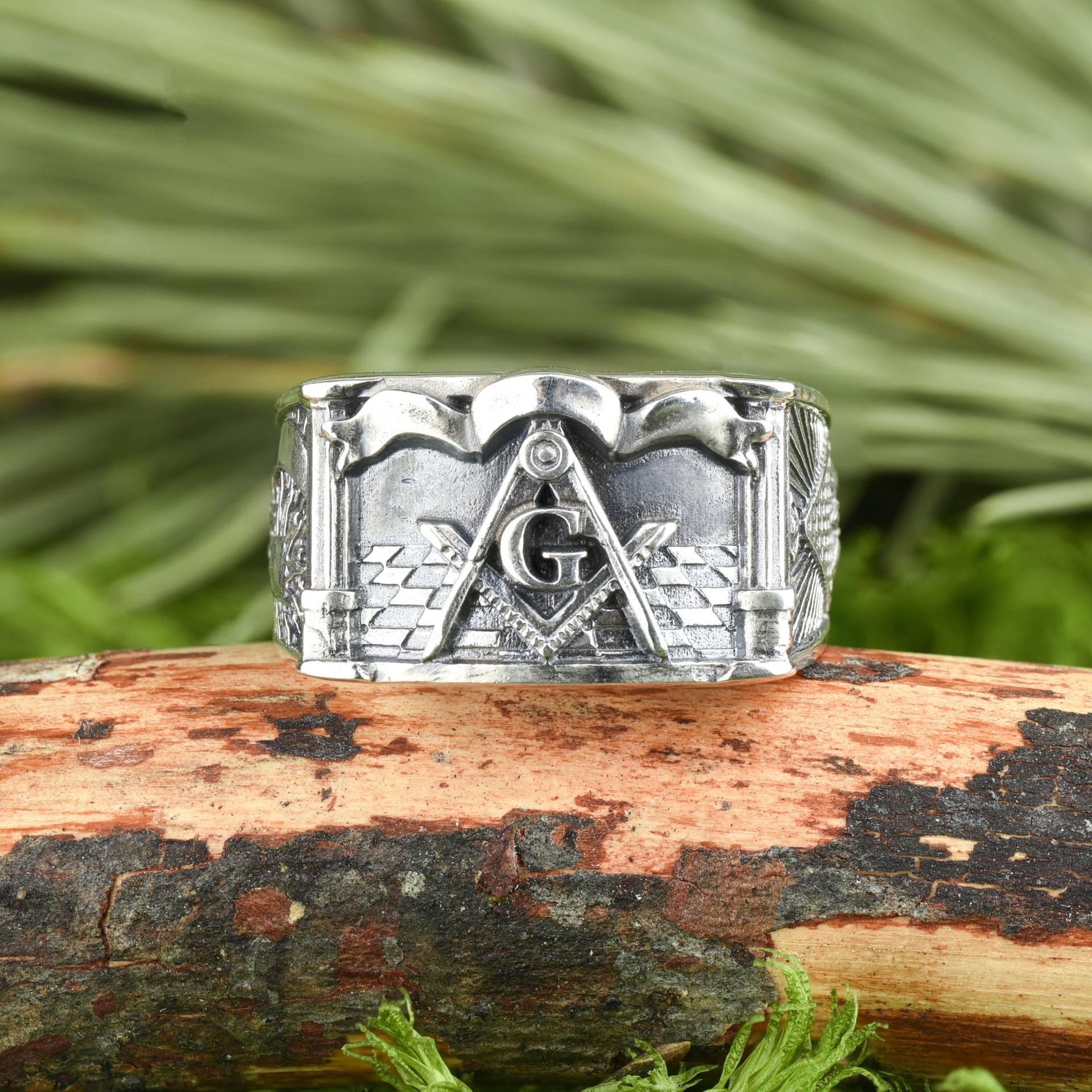 925 Sterling Silber Herren Masonic Ring, Pyramide & Mond Quadrat Signet Geschenke Für Männer von WeddingRingSet