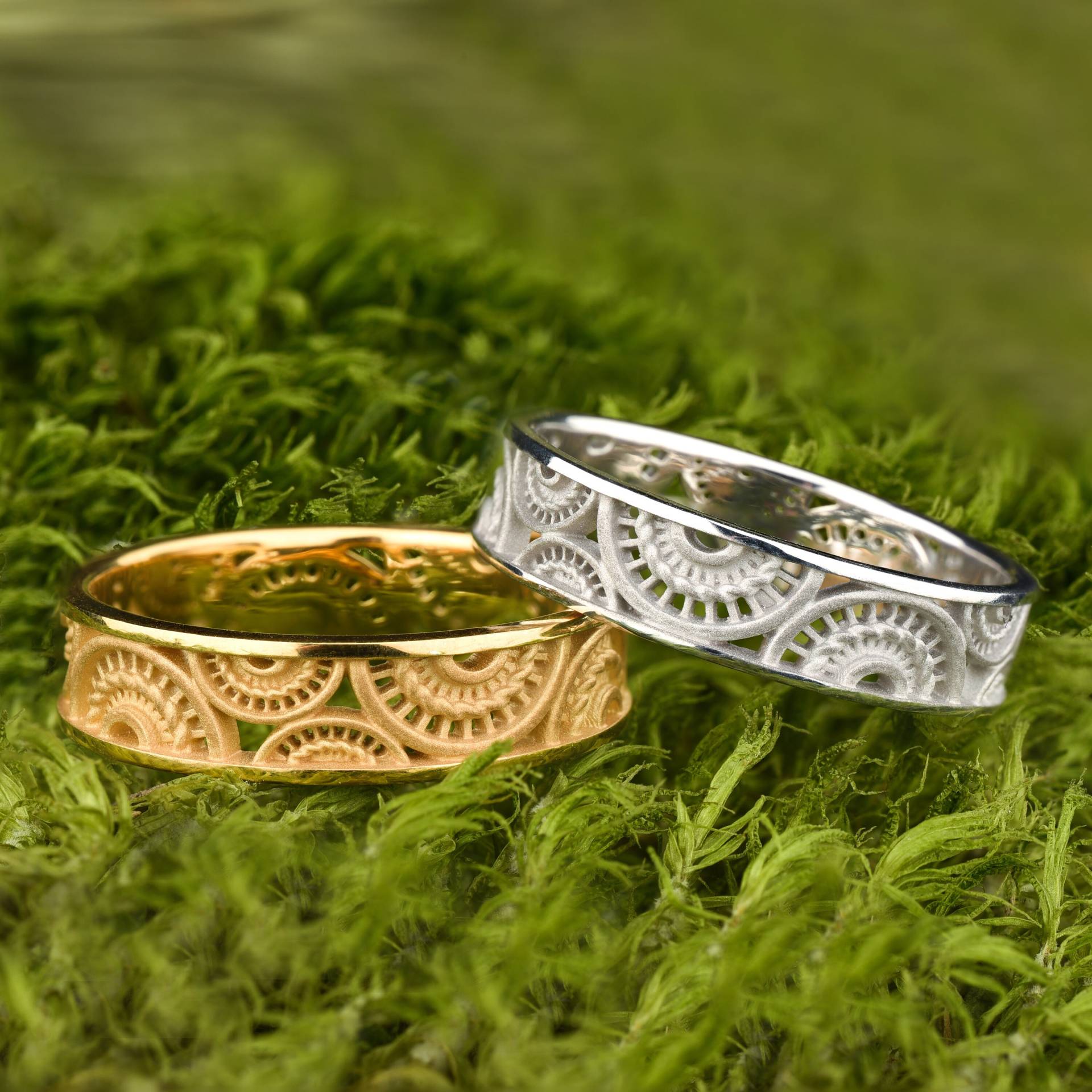 Passende Paar-Sonnenringe, Boho-Eheringe, Versprechensringe Für Sie Und Ihn, Sunshine-Boho-Ring-Set, Hippie-Ringe von WeddingRingSet