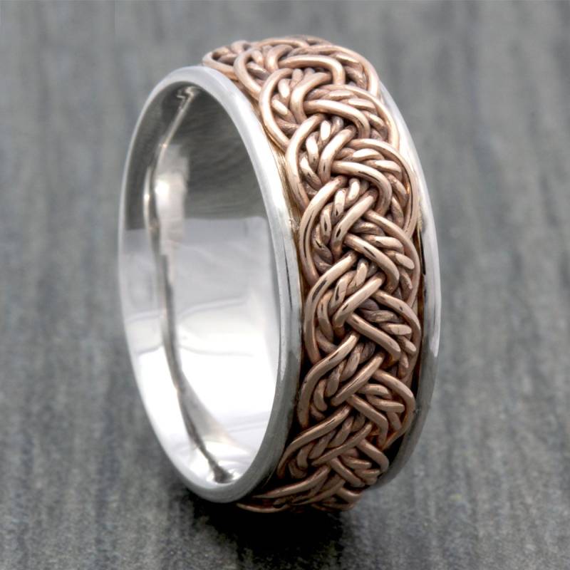 Einzigartiger Handgeflochtener Zweifarbiger Rosa/Weißer Ehering, Geflochtenes Band, Handgewebtes Comfort Fit, 14K, 18K, Platinum Free Gravur Einzigartiger Handgeflochtener Zweifarbiger Rosa/Weißer Ehering, Geflochtenes Band, Handgewebtes Comfort Fit, 14K, 18K, Platinum Free Gravur von WeddingRingsDepot