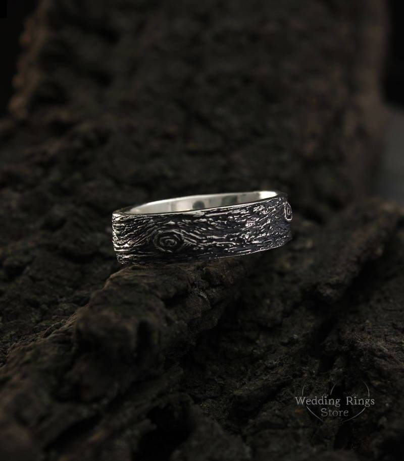 Baumrinde Ehering, Rustikaler Stammbaum Natursilberring, Großer Herrenring, Damenring von WeddingRingsStore