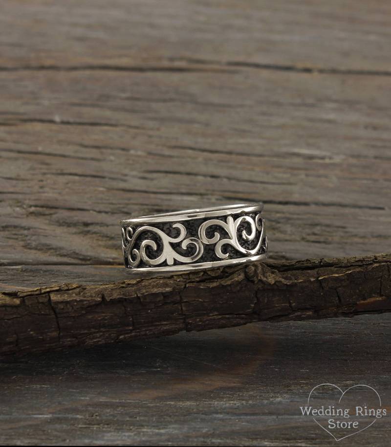 Chunky Silver Vine Ehering Im Vintage-Stil Breiter Bandring Aus Silber Für Sie Und Ihn Großer Statementring Mit Antikoxidierung von WeddingRingsStore