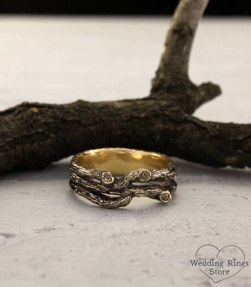 Frauen Zweig Verlobungsring, Baumrinde Frauenring, Einzigartiger Ehering, Ehering Aus 14K Gelbgold, Einzigartiges Frauengeschenk von WeddingRingsStore