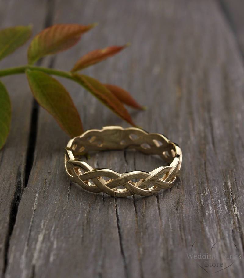 Geflochtener Ehering, Gedrehter Einzigartiger Goldring, Ungewöhnlicher Goldring Aus 14K Solidem Gold von WeddingRingsStore