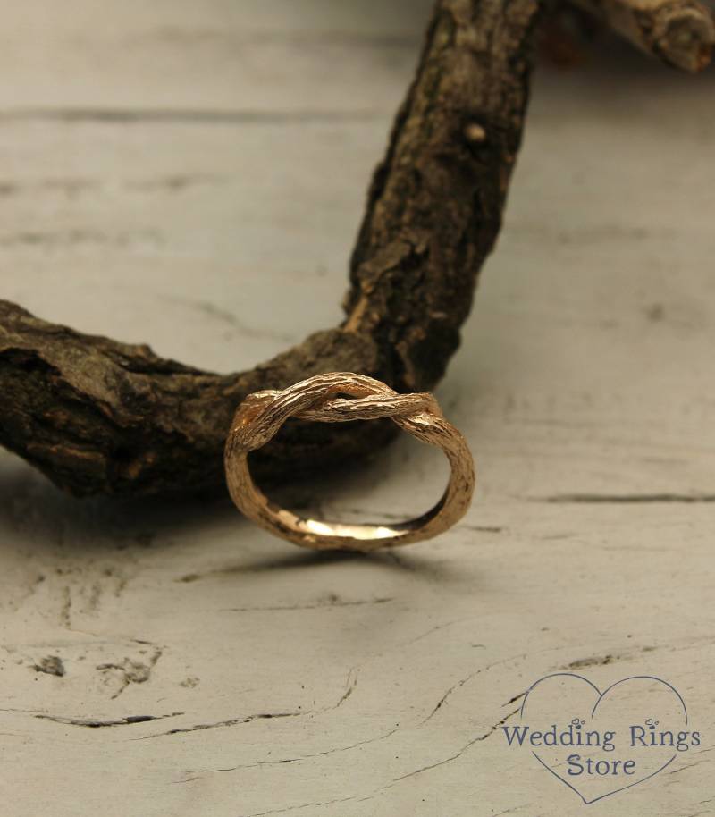 Geflochtener Zweigring in Roségold, Baumrinde-Ring Für Frauen, Natur Inspirierter Bandring Gold von WeddingRingsStore